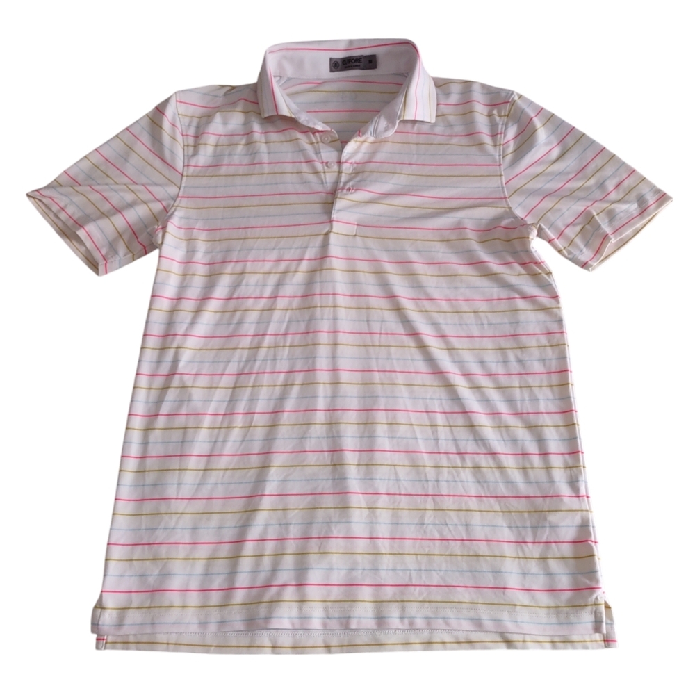 G/FORE Polo Shirt Men's Medium Striped Short Sleeve Golf Performance